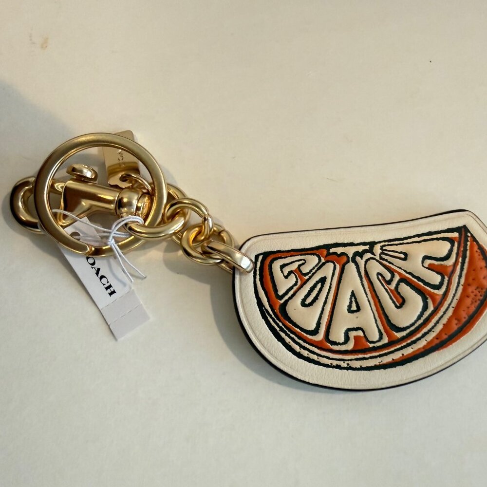 COACH orange, gold, SNAP VALET KEY FOB/ RING/ BAG CHARM, leather - Picture 5 of 10